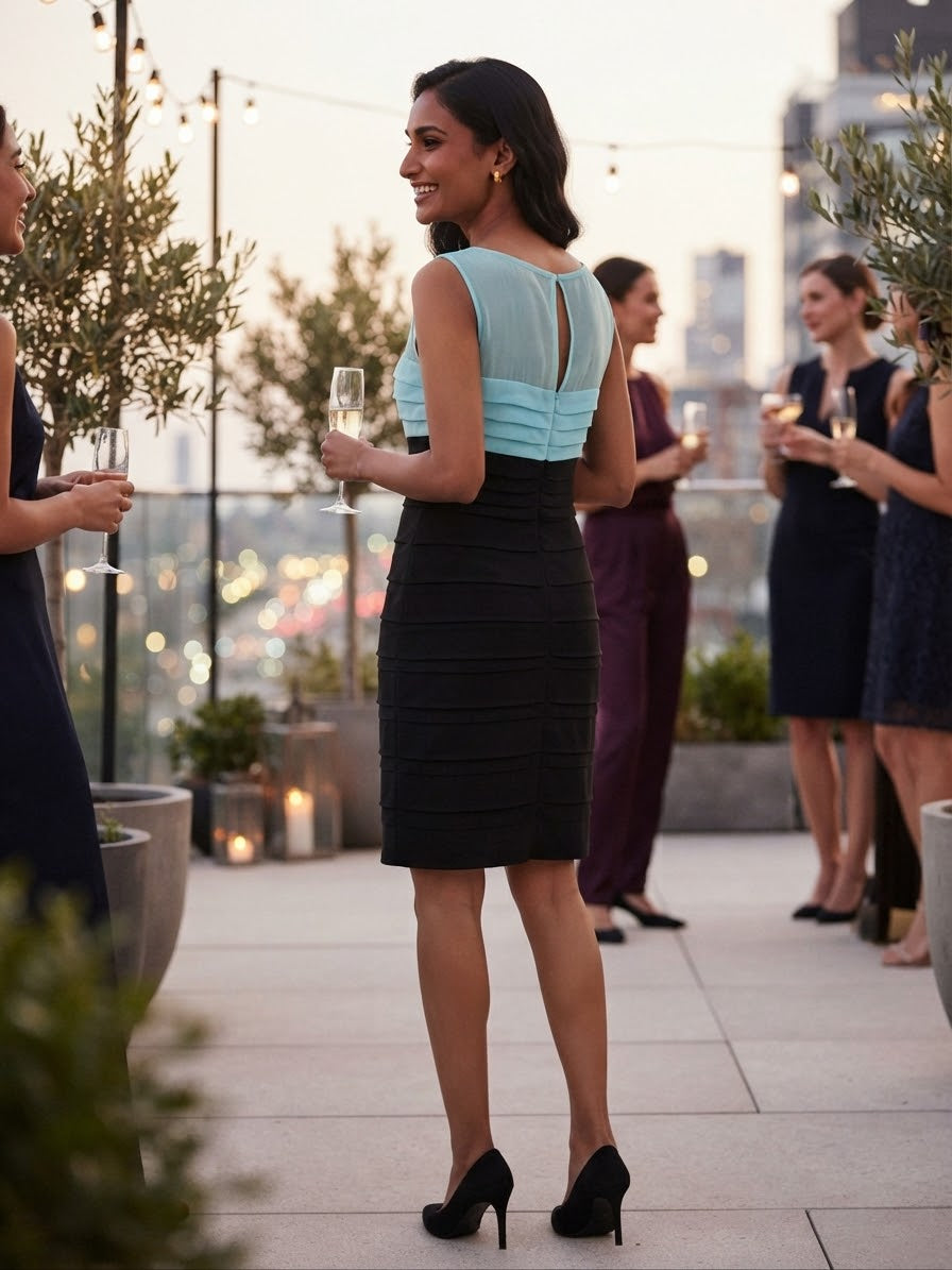 Sangria Azure Dusk Colorblock Tiered Sheath Dress
