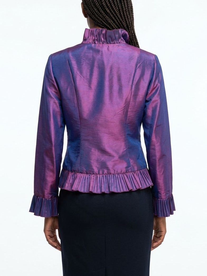 Chetta B Iridescent Silk-Taffeta Ruffled Wrap Jacket