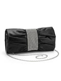 Elegant Black Ruched Bow Clutch with Rhinestone Accent Band