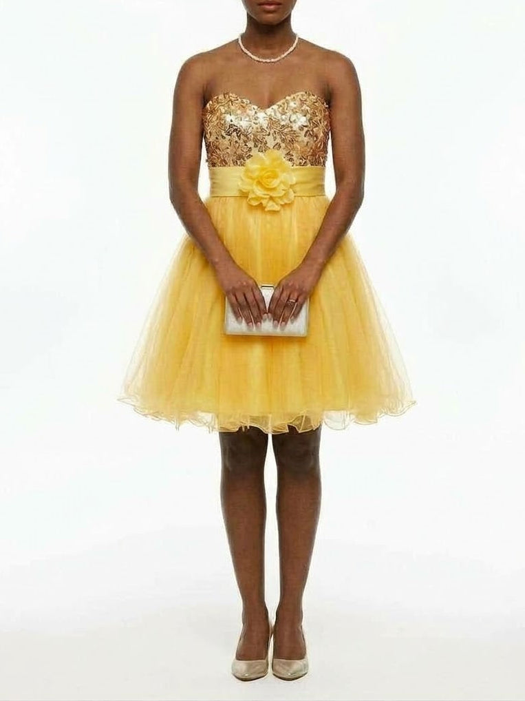 Aspeed USA Golden Sequin & Tulle Cocktail Dress
