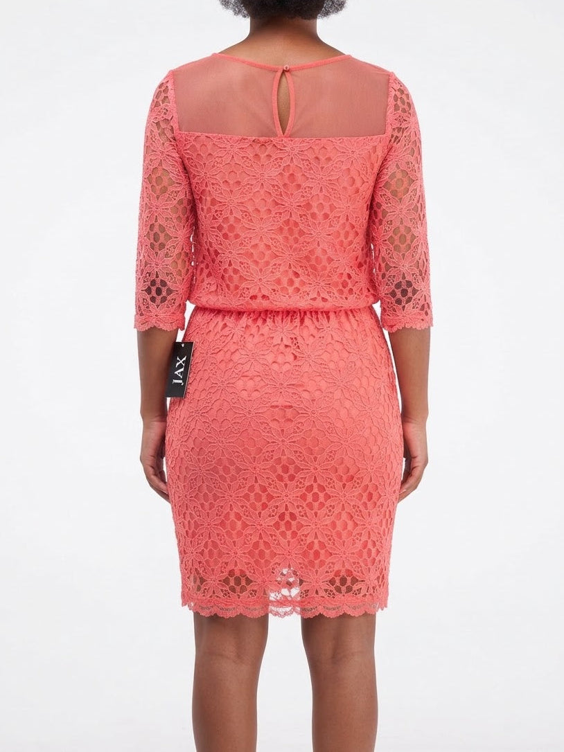 JAX Coral Lace Overlay Sheath Dress