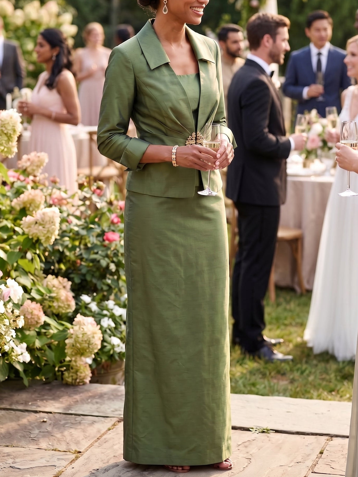 Emerald Elegance Two-Piece Cachet Evening Gown