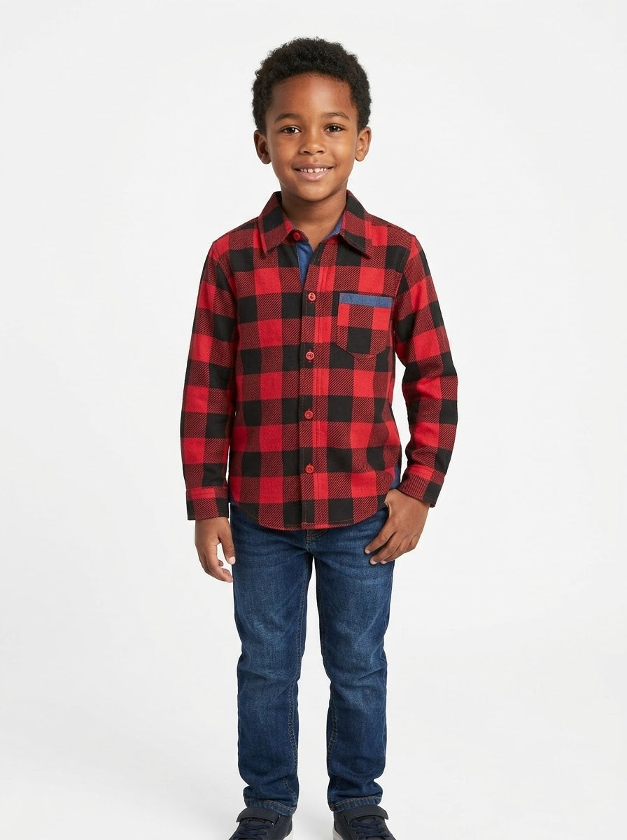 Retro Stitch Boys Long-Sleeve Button-Down Shirt