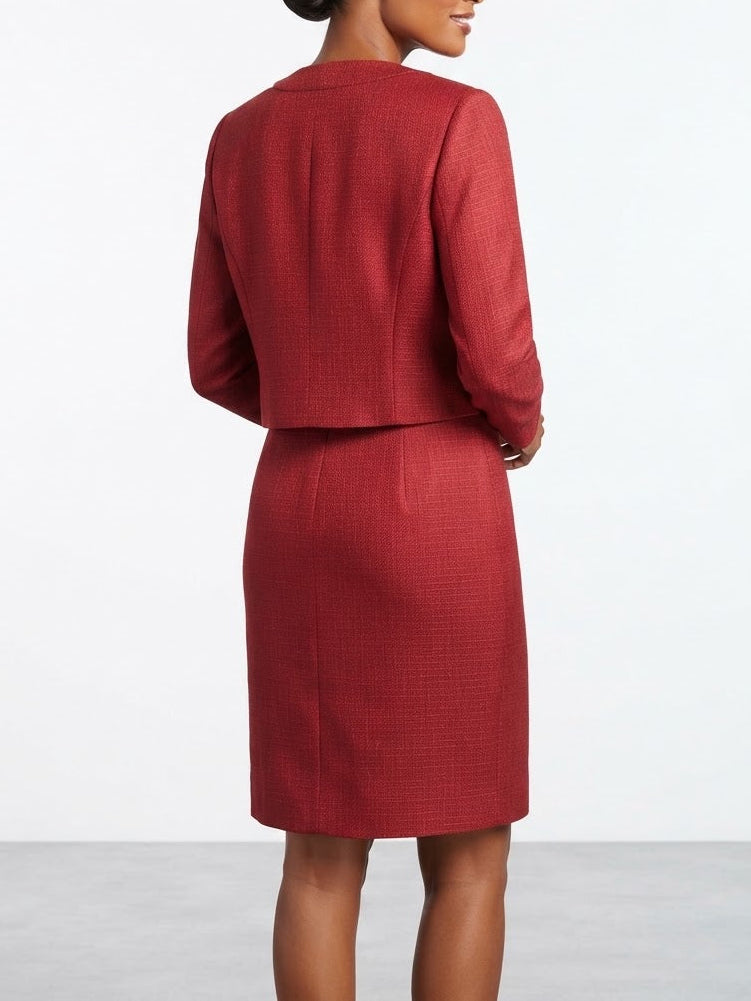Kasper - Tweed Multi Open Jacket and Matching Sheath Dress 2-Piece Suit