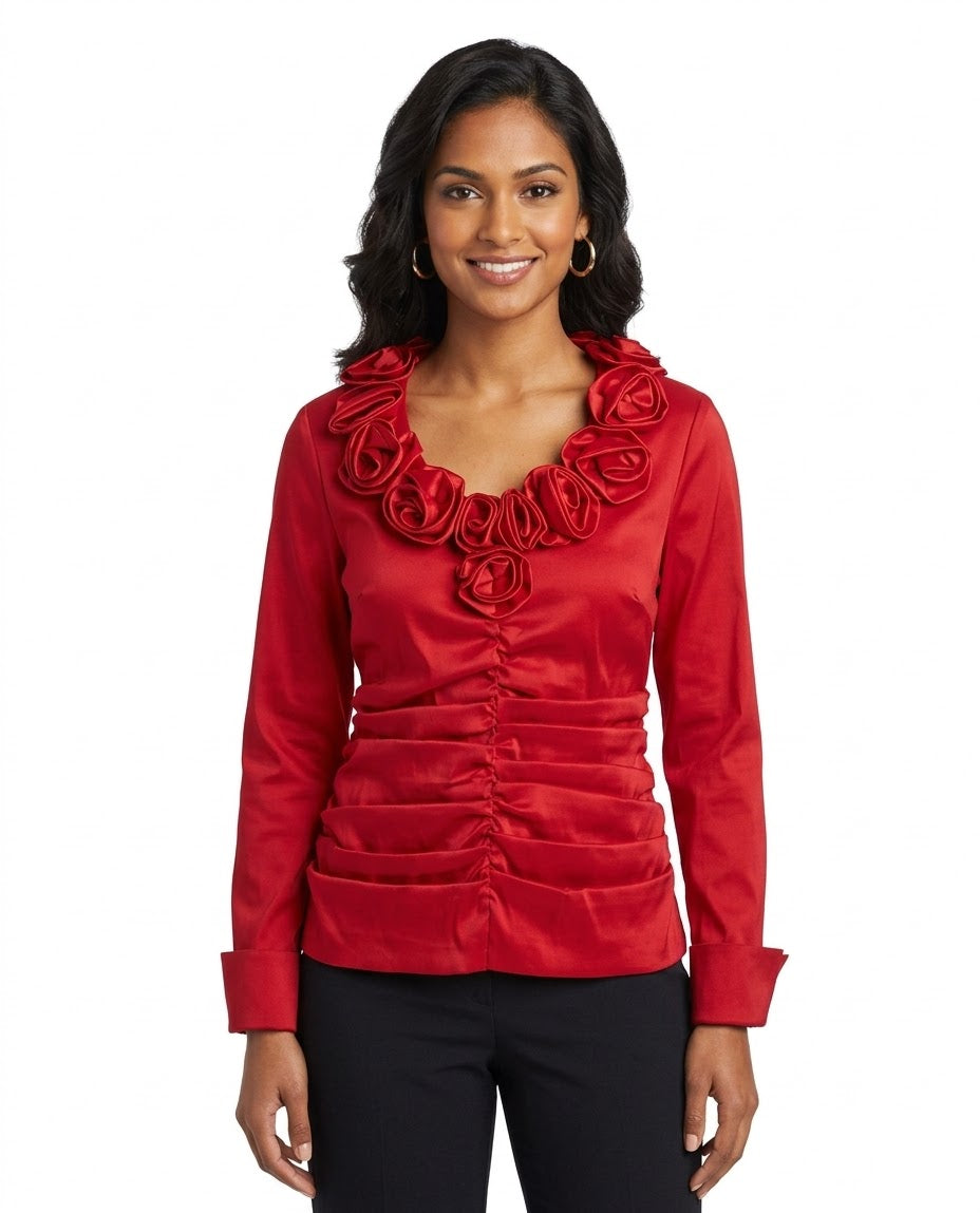 Anna Kevin NY Emerald Rosette Satin Blouse