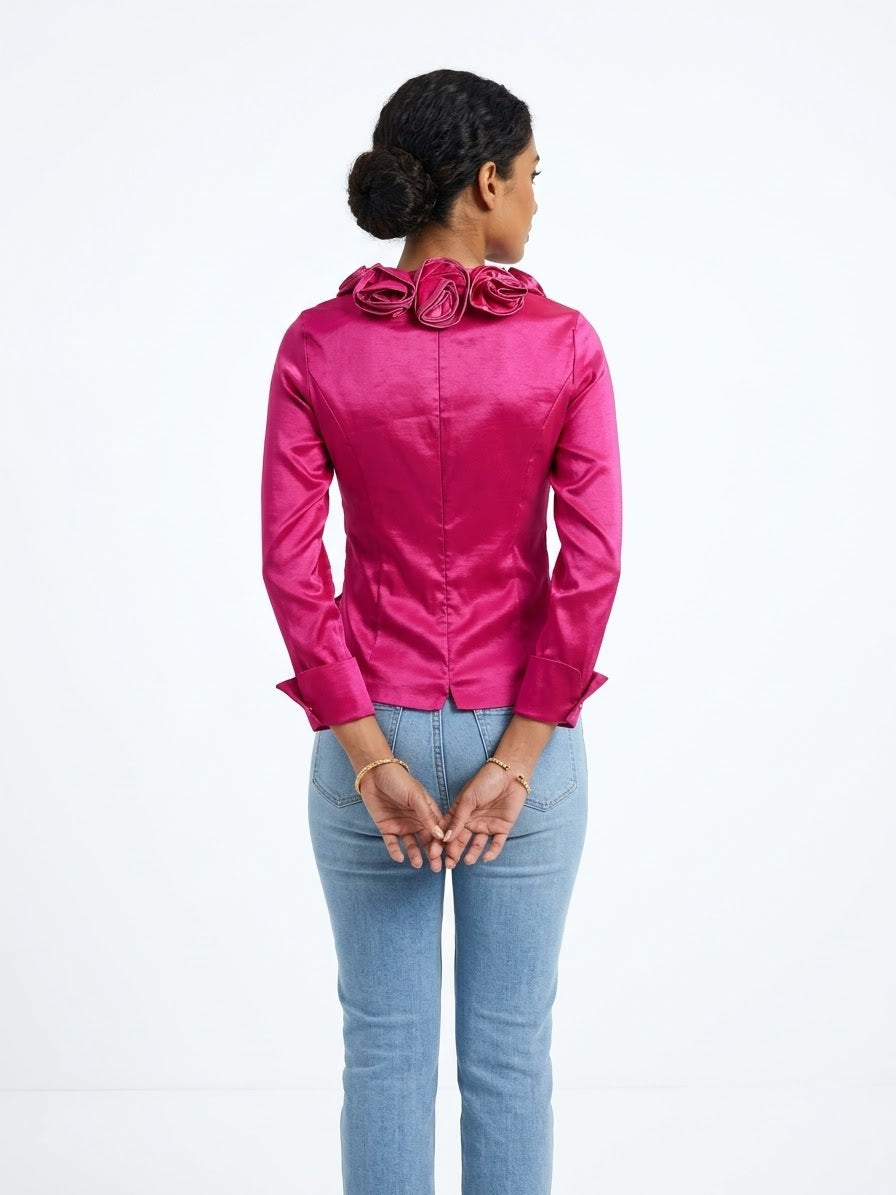 Anna Kevin NY Emerald Rosette Satin Blouse